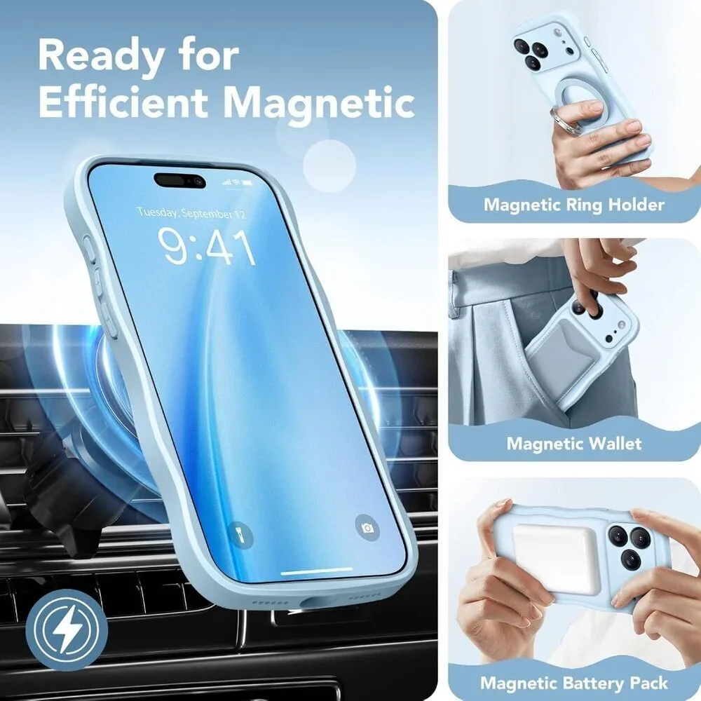 Women Light Blue Iphone 17 Pro Max Case Full Camera Protection Mag Safe